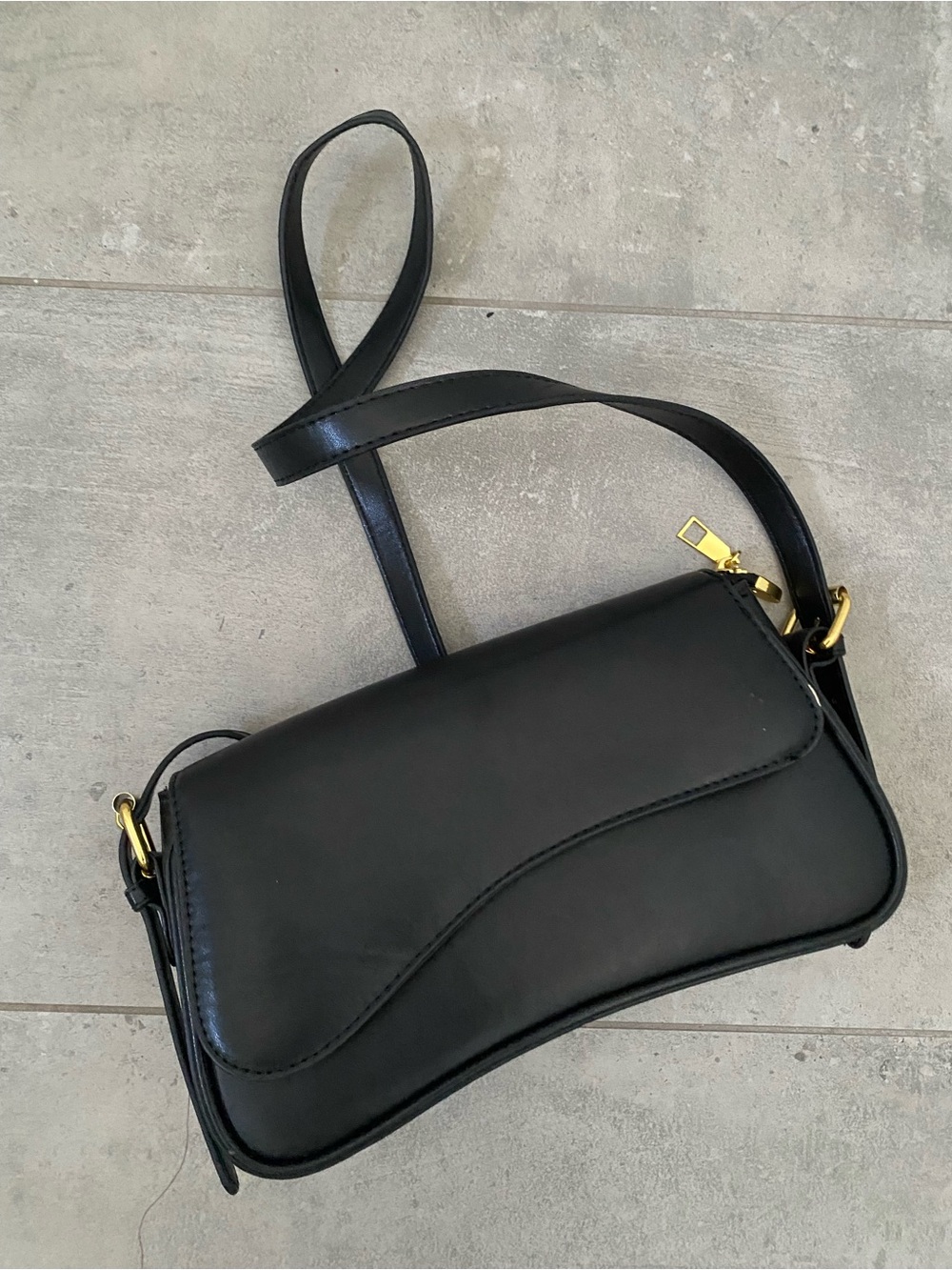 Classic Black Leather Crossbody with Gold Accents